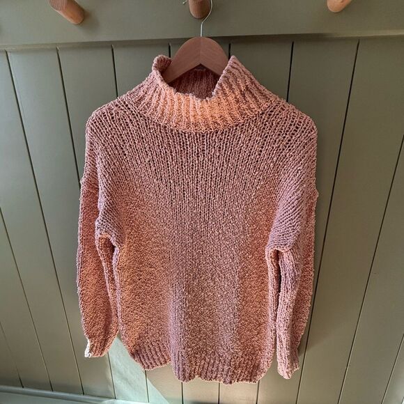 By Anthropologie The Need-It Oversized Mock Neck Sweater in Peach - XS - Picture 3 of 6